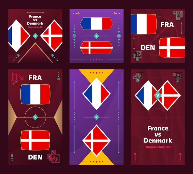 Francja vs Dania Match World Football 2022 pionowy i kwadratowy zestaw banerów do mediów społecznościowych 2022