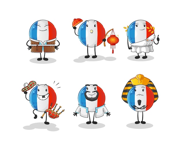 Francuska Flaga światowa Grupa Kulturalna Kreskówka Wektor Maskotka