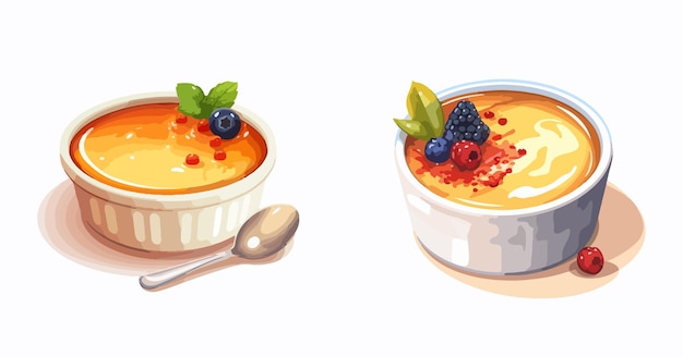 Francuski Deser Creme Brulee Wektor Do Menu Restauracji Piekarni Kawiarni Lub Logo I Etykiety Spalona śmietana Z Polewą Karmelową