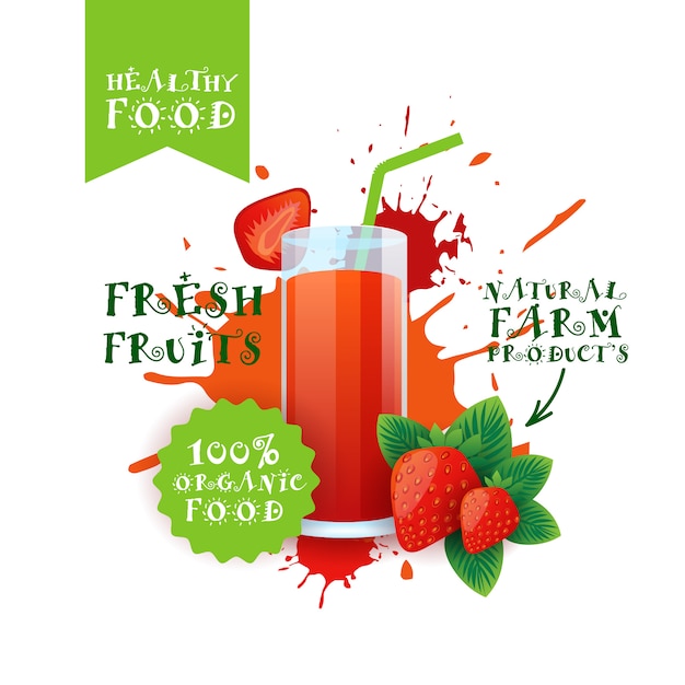 Fresh Strawberry Juice Logo Produkty Rolne Natural Food Label Over Splash Paint