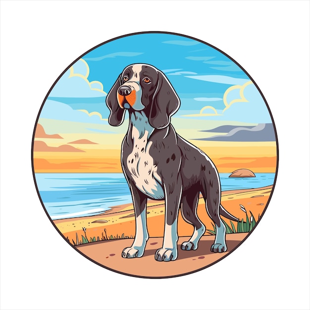 Plik wektorowy frisian pointing dog breed cartoon kawaii character beach summer animal pet sticker ilustracja