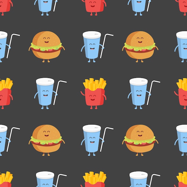 Frytki, Burger I Cola Wzór. Szablon Dla Restauracji Menu Dla Dzieci. Ilustracja Wektorowa.