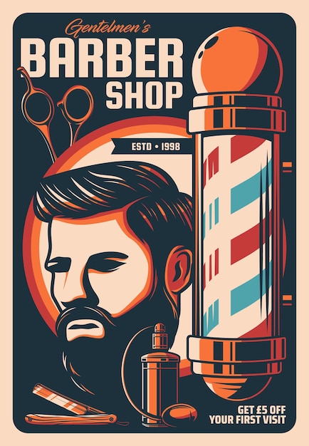Plik wektorowy fryzjer i salon fryzjerski retro plakat