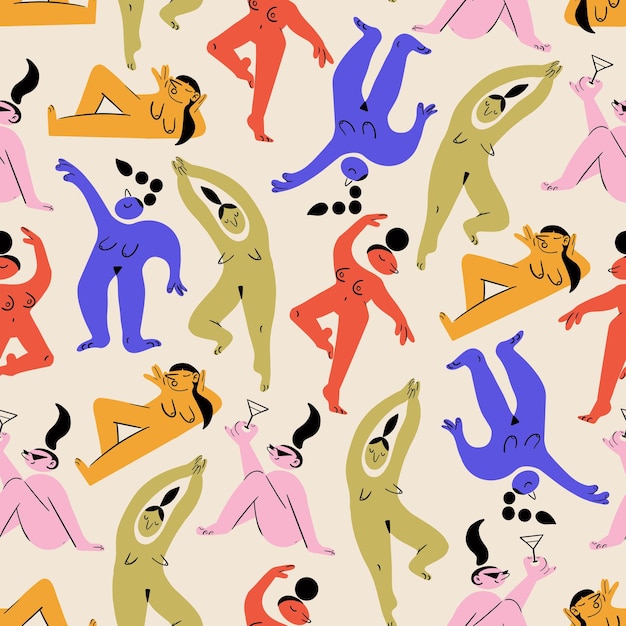 Funky Dancing Bodies Seamless Vector Pattern