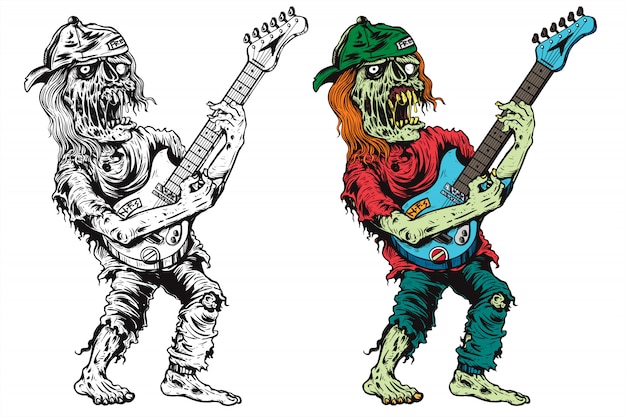 Plik wektorowy funky zombie grać na gitarze elektrycznej ilustracji