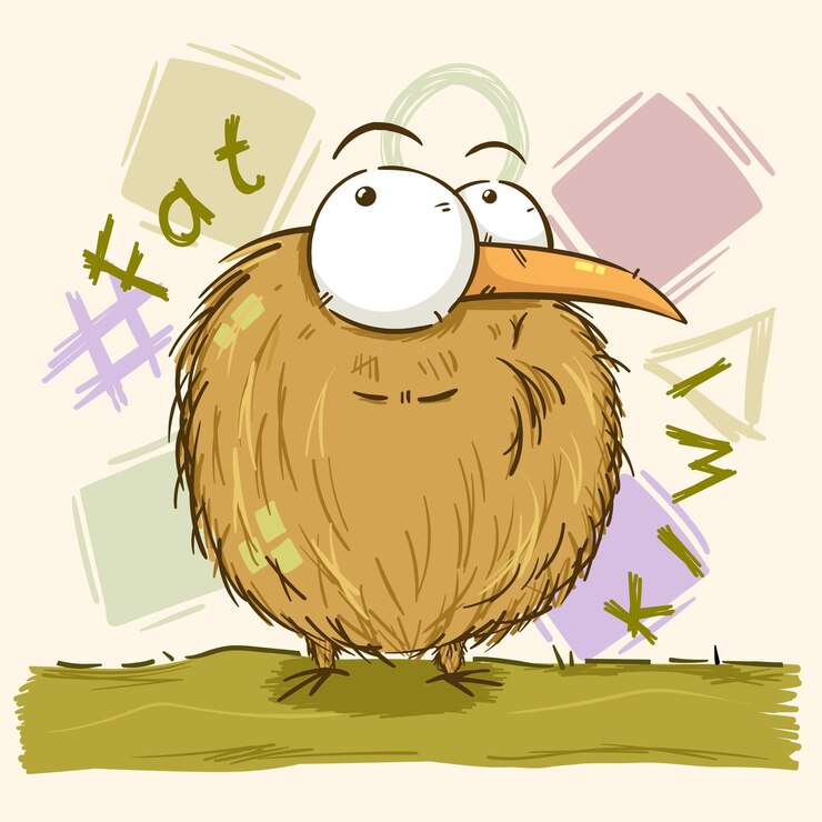 Wektor funny fat kiwi ptak ręcznie rysowane styl