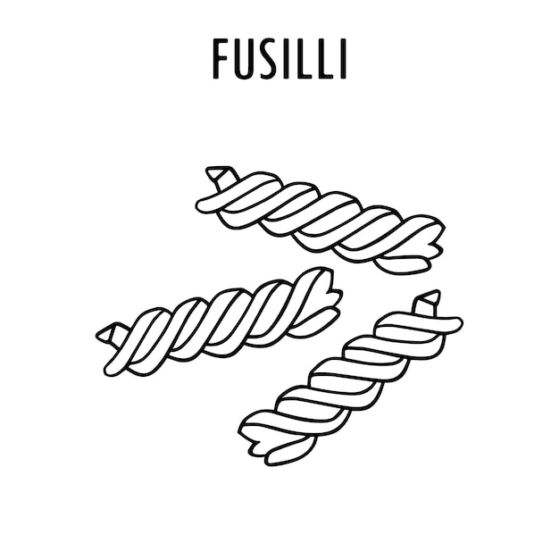 Fusilli Doodle Ilustracja Jedzenia Ręcznie Rysowana Grafika Liniowa Przedstawiająca Rodzaj Włoskiego Makaronu