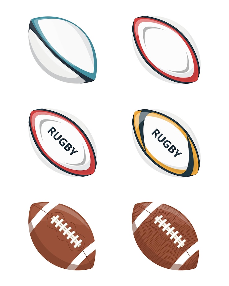 Wektor futbol amerykański rugby zestaw sport piłki płaskie wektor ilustracja elementy ikony na białym tle sport biegów