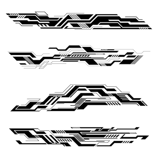Futuristyczna kolekcja naklejek z abstrakcyjnymi geometrycznymi paskami na opakowaniach samochodowych