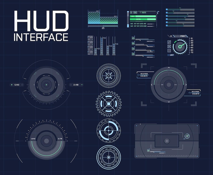 Futuristyczne elementy interfejsu użytkownika ramka przycisku strzałowa Holograficzne elementy interfejsu użytkownika hud