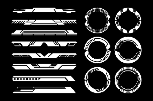 Futuristyczne kręgi technologiczne i ramki interfejsowe Elementy projektowania Cyberpunk HUD