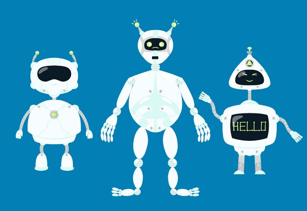 Futuristyczne roboty ilustracja wektorowa Robot zestaw AI robot zestaw wektorowy Robot sztucznej inteligencji