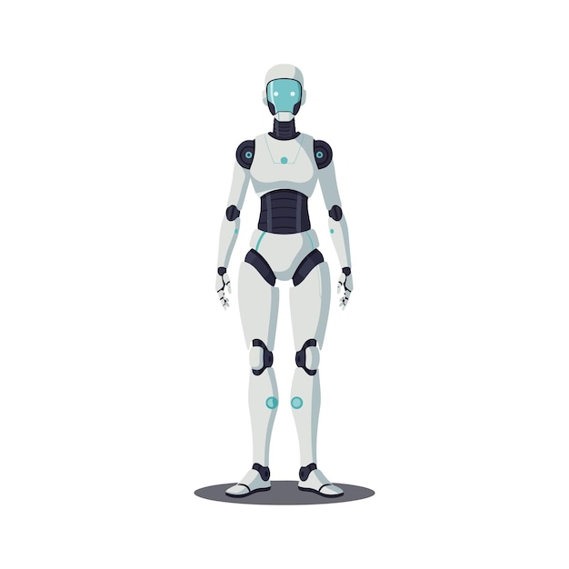 Futuristyczny humanoidalny projekt robota w minimalistycznym stylu prezentujący zaawansowaną technologię sztuki wektorowej
