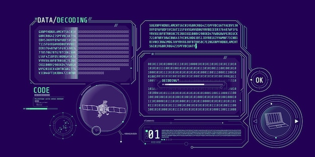 Futuristyczny interfejs programu dekodowania danych satelitarnych