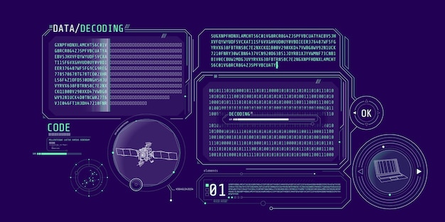 Plik wektorowy futuristyczny interfejs programu dekodowania danych satelitarnych