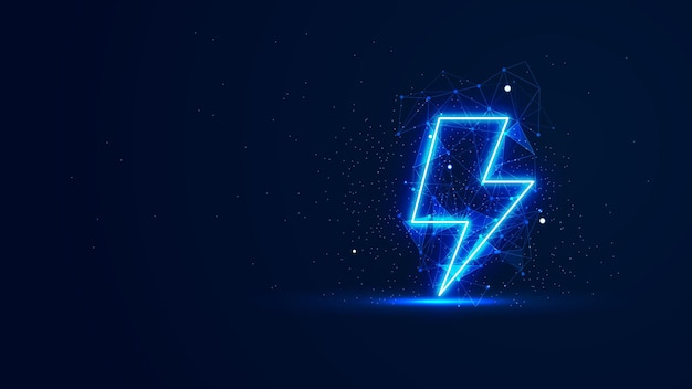 Futuristyczny świecący błyskawica z linii plexus i cząsteczek błyszczących piorun w stylu neonowej światła Technologia cyfrowa tła