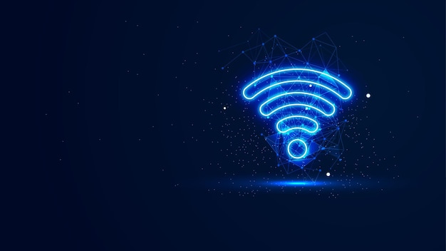 Futuristyczny świecący symbol sieci internetowej z liniami plexus i cząsteczkami błyszczącymi Silny sygnał