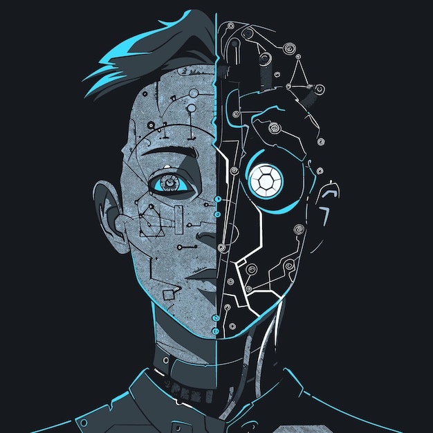 Plik wektorowy futurystyczna głowa cyborga na ciemnym tle ilustracja wektorowa