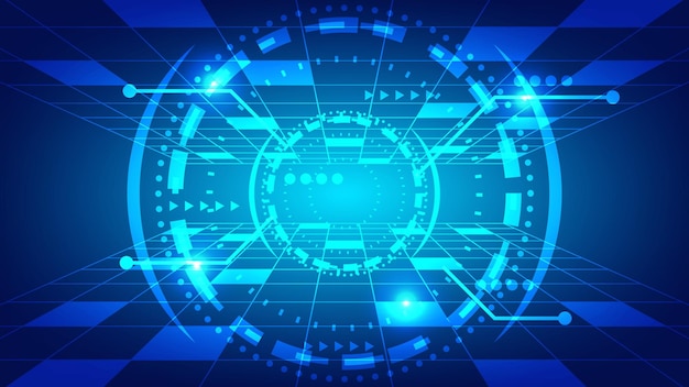 futurystyczna koncepcja tła technologii innowacji. wirtualne świecące niebieskie światło Zaawansowany technologicznie ekran HUD