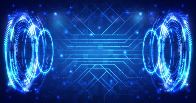 Futurystyczna SciFi świecąca ramka HUD i ekran interfejsu Inżynier danych Streszczenie hologramowe tło hitech Wirtualna rzeczywistość holograficzna projektora Cyfrowa cząstka wysokiego komputera