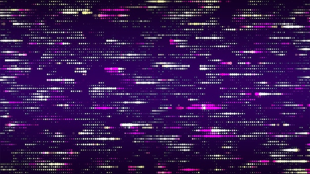 Plik wektorowy futurystyczna tekstura z przepływem połyskujących muzycznych kropek na fioletowym tle siatka migających kropek abstrakcyjna koncepcja półtonów ilustracja wektora