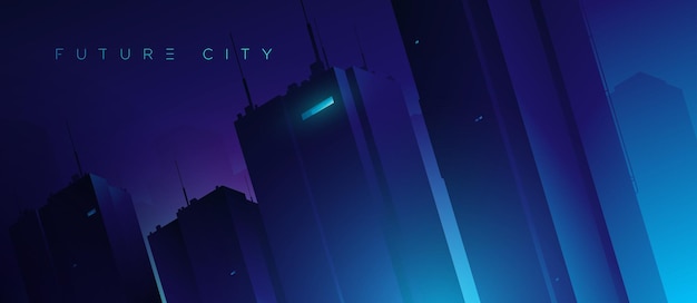 Futurystyczne miasto nocą Cyberpunk i ilustracja w stylu retro fali