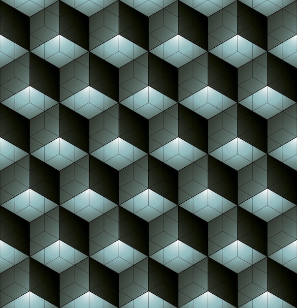 Futurystyczny ciągły czarno-biały wzór, iluzoryczny motyw abstrakcyjne tło z trójwymiarowymi figurami geometrycznymi. Monochromatyczne tło dekoracyjne bezszwowe, może być używane do projektowania i tekstyliów.