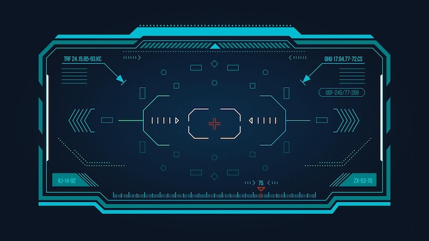Futurystyczny ekran HUS Strzelanka SciFi gra cel cyfrowy cel technologia UI obramowania i ramki nowoczesny tech focus projekt graficzny Wektorowy ekran GUI