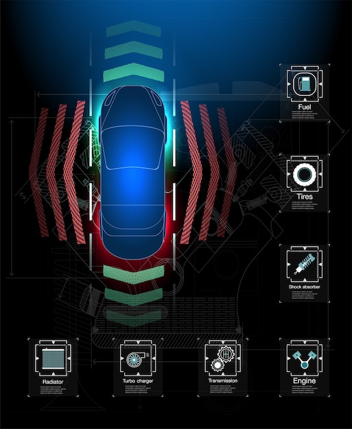 Futurystyczny Interfejs Użytkownika. Hud Streszczenie Wirtualny Graficzny Dotykowy Interfejs Użytkownika. Plansza Samochodów. Streszczenie Nauki.
