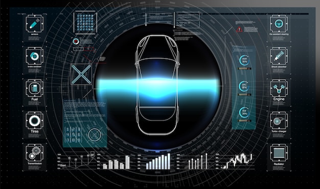 Futurystyczny Interfejs Użytkownika. Hud Ui. Streszczenie Wirtualny Graficzny Interfejs Użytkownika Dotykowy. Plansza Samochodów.