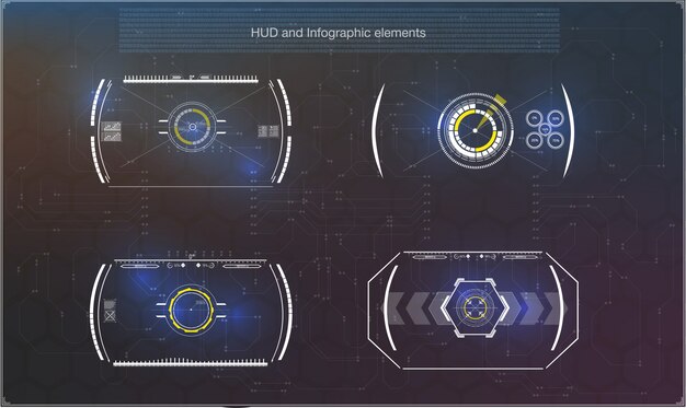 Futurystyczny interfejs użytkownika. Interfejs użytkownika HUD. Abstrakcjonistyczny wirtualny graficzny dotyka interfejs użytkownika. Przestrzeń kosmiczna tła interfejsu. streszczenie nauki. .