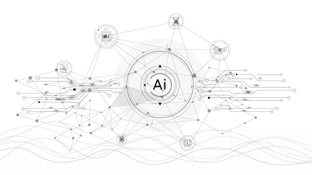 Plik wektorowy futurystyczny interfejs z układami elektronicznymi i sztuczną inteligencją