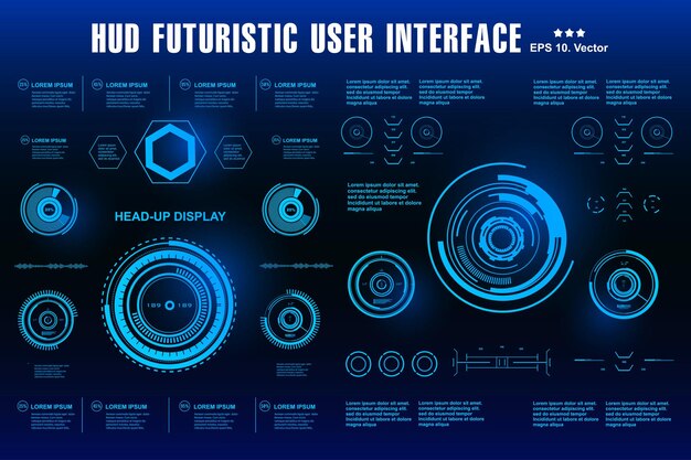 Futurystyczny Niebieski Wirtualny Graficzny Dotykowy Interfejs Użytkownika Wyświetlacz Pulpitu Nawigacyjnego Hud Ekran Technologii Wirtualnej Rzeczywistości