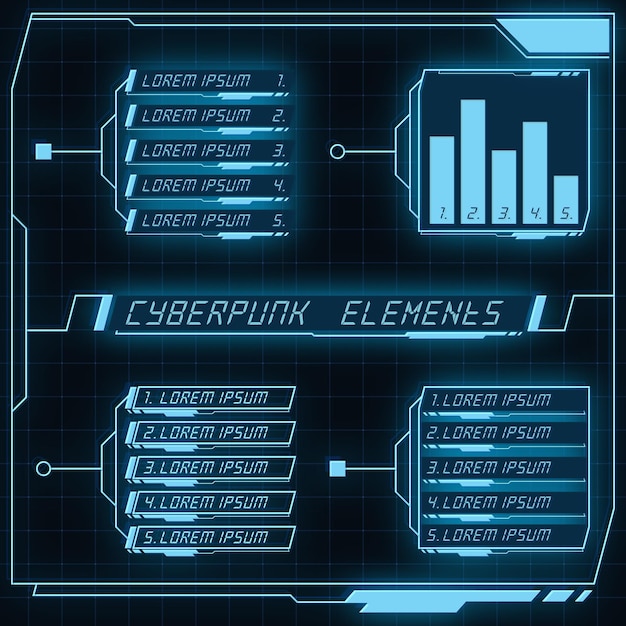 Futurystyczny panel Scifi kolekcja elementów HUD Projekt GUI VR UI Cyberpunk neon blask w stylu retro