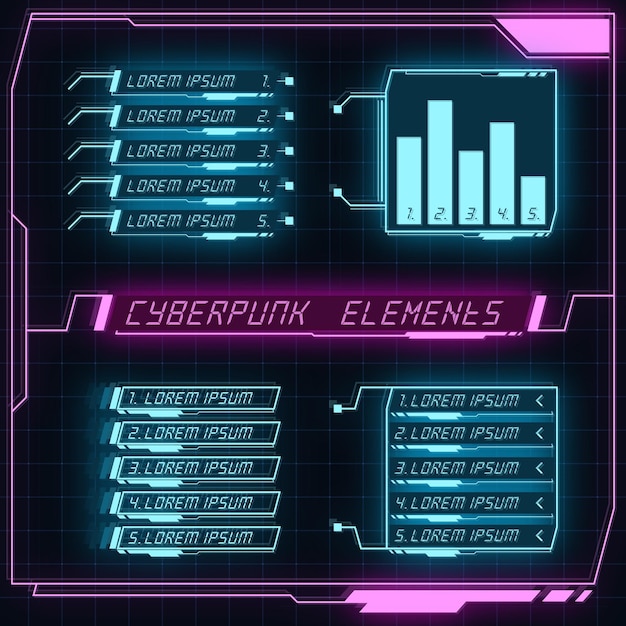 Futurystyczny panel Scifi kolekcja elementów HUD Projekt GUI VR UI Cyberpunk neon blask w stylu retro