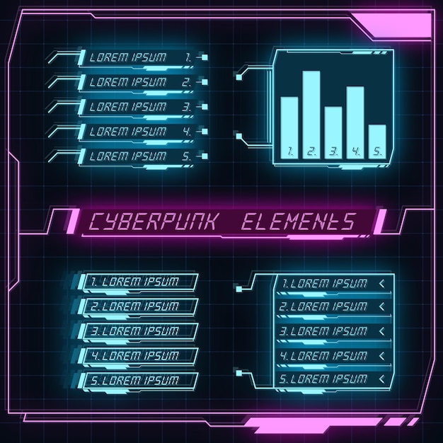 Futurystyczny Panel Scifi Kolekcja Elementów Hud Projekt Gui Vr Ui Cyberpunk Neon Blask W Stylu Retro