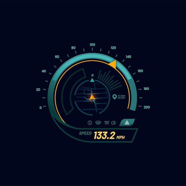 Futurystyczny Prędkościomierz Samochodowy Z Mapą Nawigacyjną