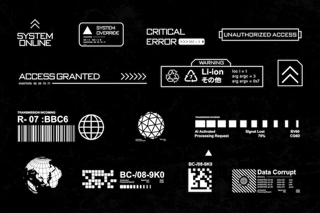 Futurystyczny streetwear cyberpunkowy element interfejsu technologia graficzna szablon projektu wektorowego