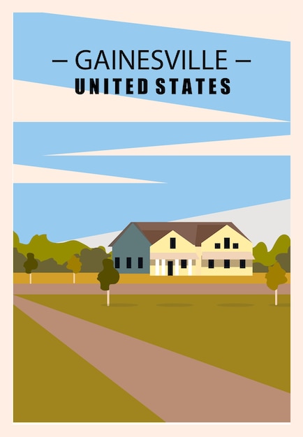 Plik wektorowy gainesville, plakat retro amerykańskiego miasta.