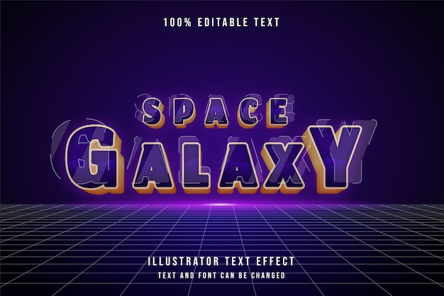 Plik wektorowy galaktyka kosmiczna, efekt edytowalnego tekstu 3d fioletowy gradacja żółty efekt stylu