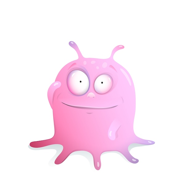 Galaretowaty różowy słodki mały potwór z mackami, uśmiechnięty i szczęśliwy wyimaginowany projekt postaci. Kreskówka 3D dla dzieci.