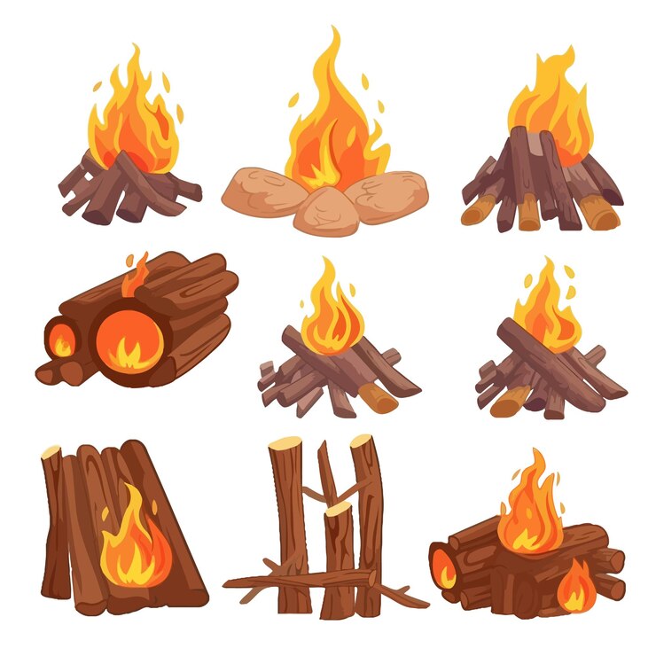 Wektor game campfire sprite animacja w stylu kreskówki gra interfejs użytkownika element gui dla gry wideo compu