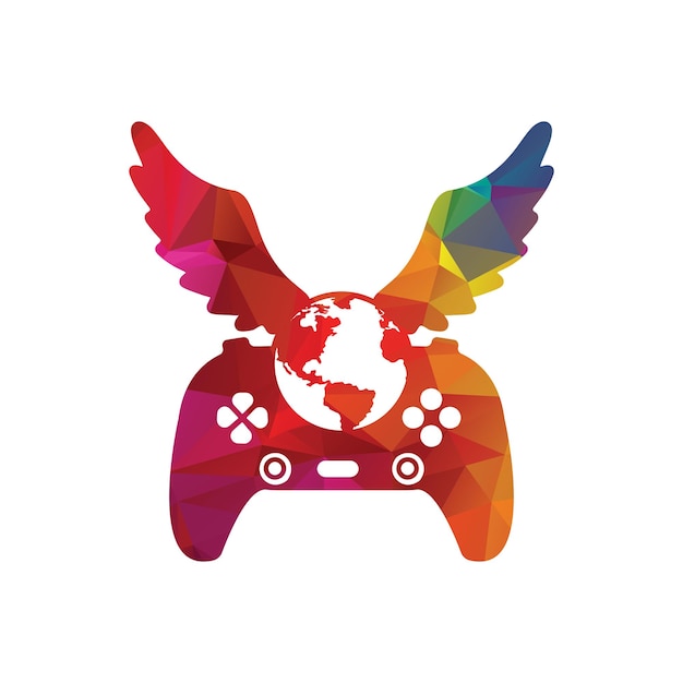 Game Globe Logo Ikona Projekt Online Gamer World Logo Glob I Anielskie Skrzydła Ikona Ilustracji Wektorowych