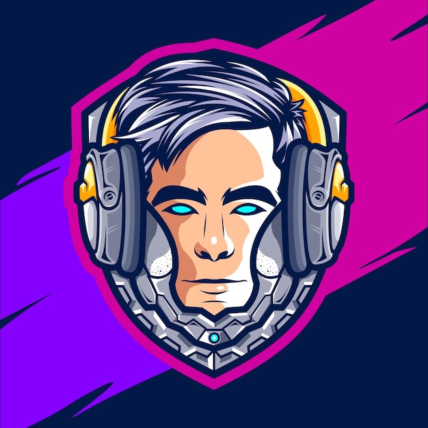 Gamer cyborg 3 maskotka kolorowy projekt logo esport