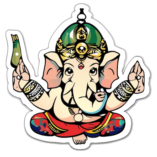 Ganesh jayanti lord ganesha ręcznie rysowane kreskówka naklejka ikona koncepcja na białym tle ilustracja