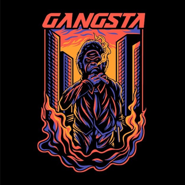 Gangsta Gorilla W Nocnym Mieście Gorilla Tshirt