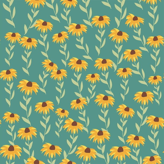Garden Rudbeckia kwiat bez szwu deseń Piękny żółty kwiat na łące symbol słońca