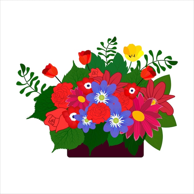 Garnek Z Liśćmi I Ilustracja Wektorowa Flowersspring Kwiaty W Wazonach Bukiet Kwiatów Vector