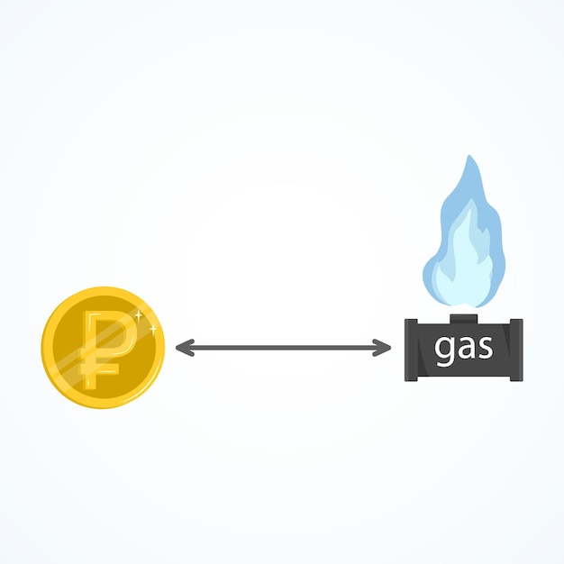 Gazociąg I Ogień Z Rosyjskiej Monety Rubla Gazowego Koncepcja Płatności Za Zasoby Paliw I Energii Płaska Ilustracja Wektorowa
