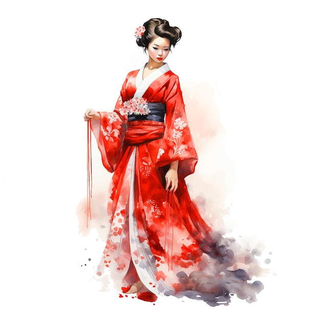 Plik wektorowy geisha dziewczyna akwarela ilustracja